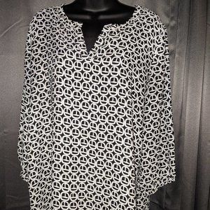 PLEIONE  BLK/WH WOMENS BLOUSE SZ XL